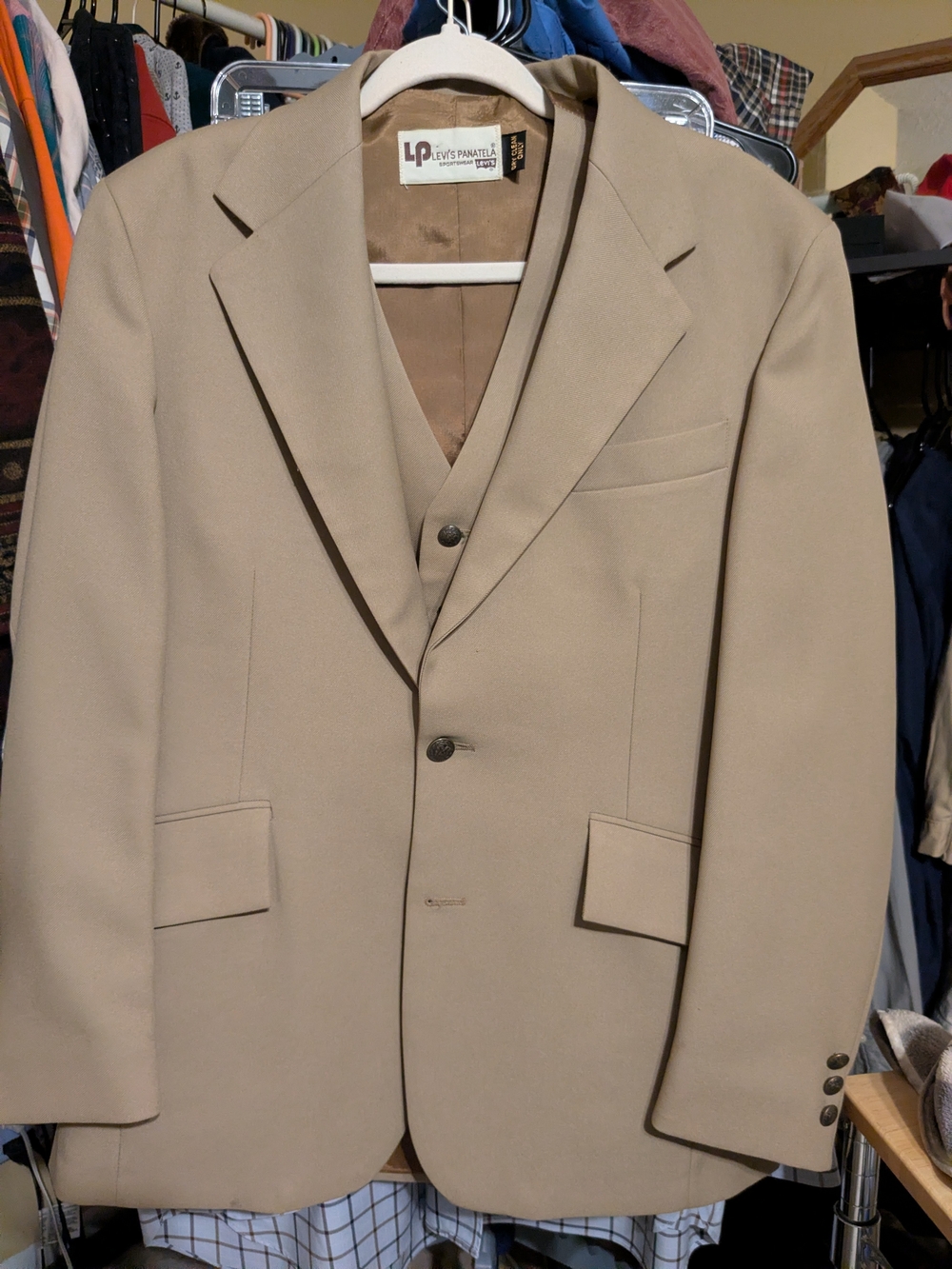 Vintage Levi's Panatela Men's Tan Two-Piece Suit Jacket & Vest